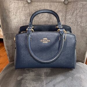 Coach Midnight Blue Leather Mini Lillie Carryall Handbag Gold Hardware